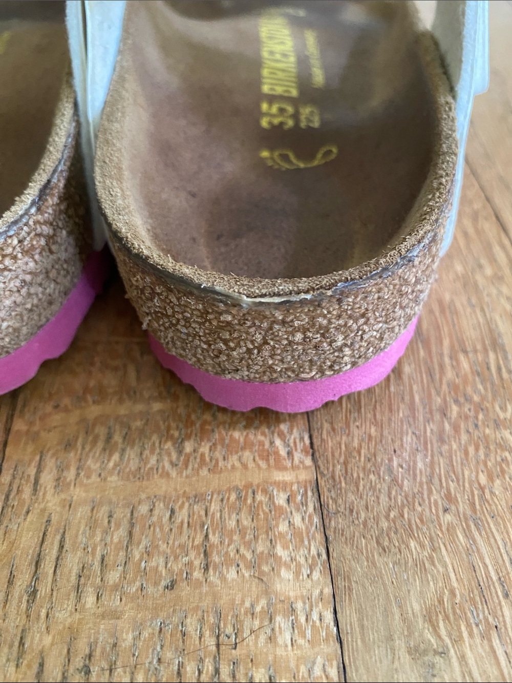 Birkenstock Gizeh 35, White Thong Sandals with Pink Accents - Picture 12 of 15